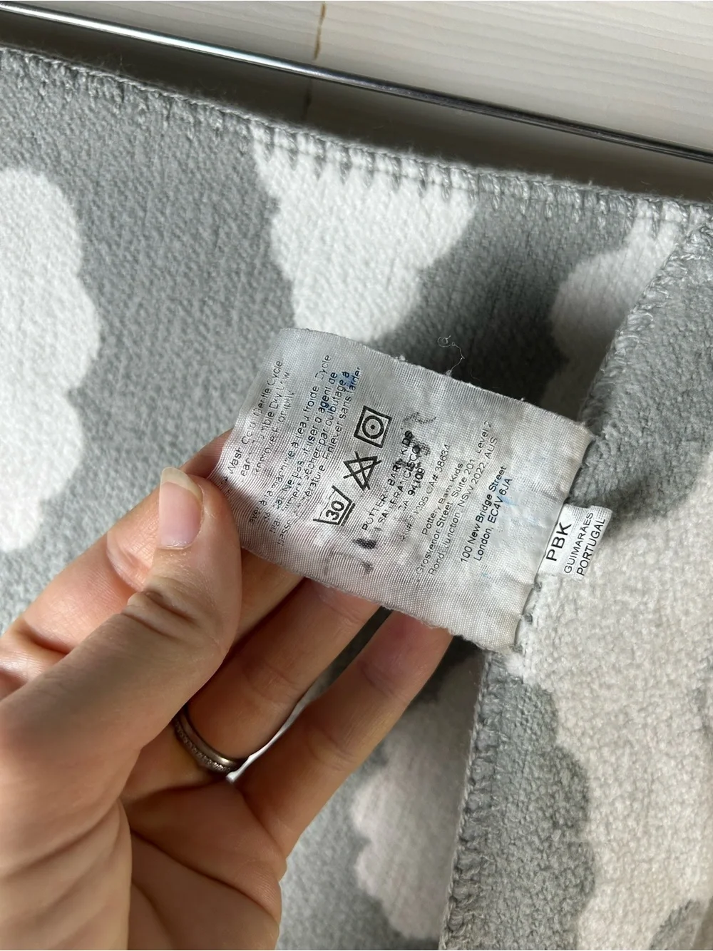 Pottery Barn Kids Gray White Clouds Baby Blanket Acrylic Cotton Blend Lovey
